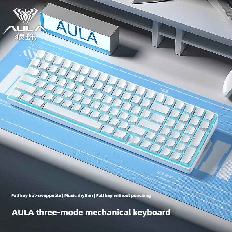 AULA S100 Three Mode Mechanical Keyboard for Esports Games Wired Wireless Bluetooth 2.4G 99 Configur