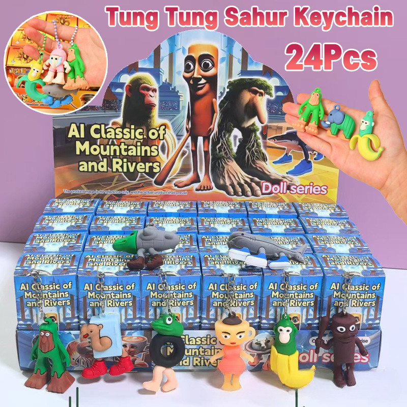 Tung Tung Sahur Keychain 24PCS พวงกุญแจตุ๊กตาเซอร์ไพรส์ของขวันกล่องตาบอด พวงกุญแจตุ๊กตา