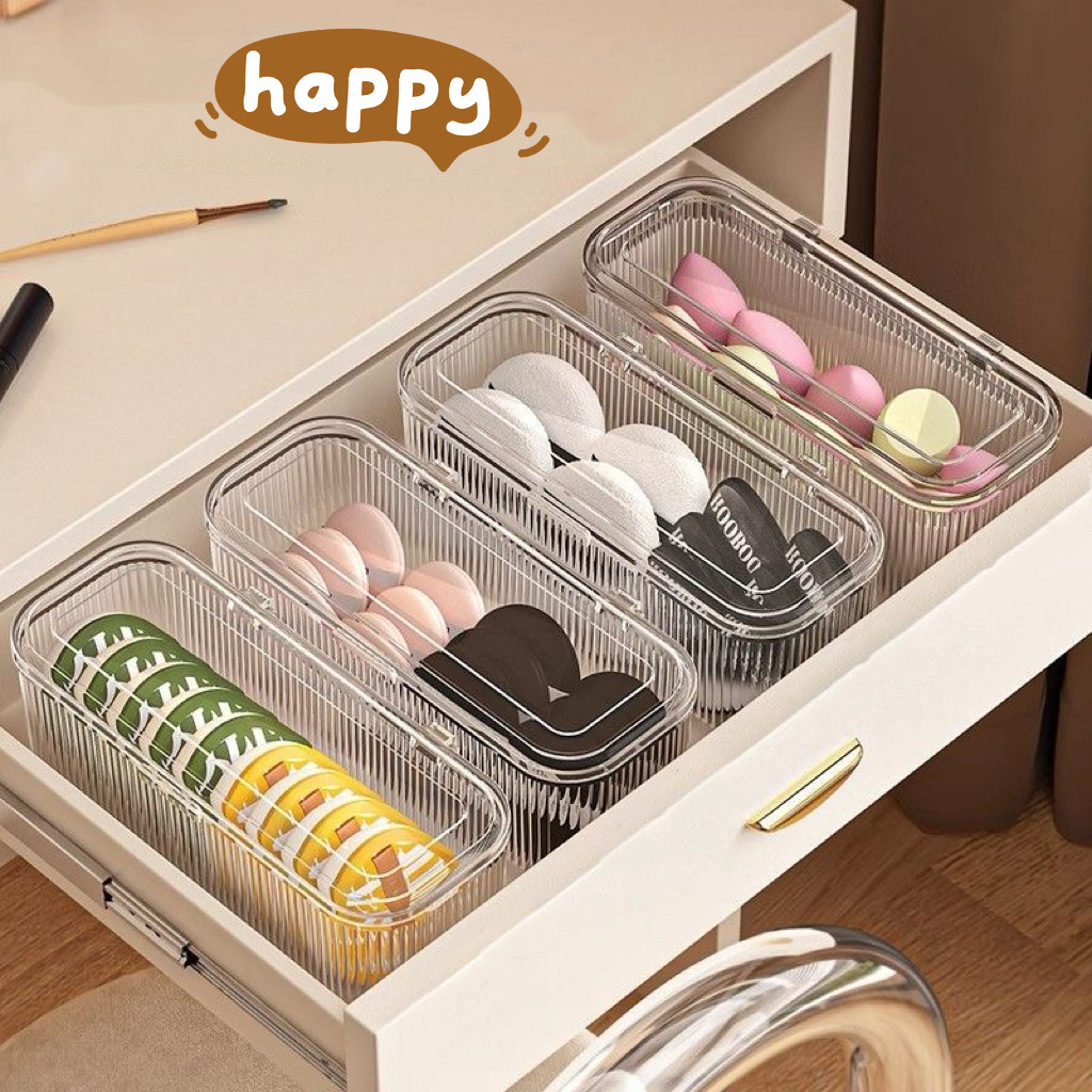 กล่องใส่ของใสสี่เหลี่ยม ดีไซน์มินิมอล กันฝุ่น กล่องเก็บแปรงแต่งหน้า ATTCH