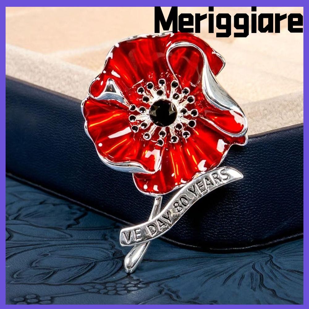 MERIGGIARE เข็มกลัด Remembrance เข็มกลัด, เข็มกลัดป้ายโลหะผสมสีแดง, แฟชั่น VE Day 80th Anniversary C