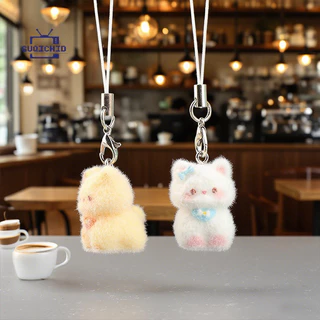 3D Flocking สัตว์น่ารักจี้โทรศัพท์ Lanyard แขวน Keycord Charm พวงกุญแจ DIY อุปกรณ์เสริมสาวของขวัญ Anti-Lost