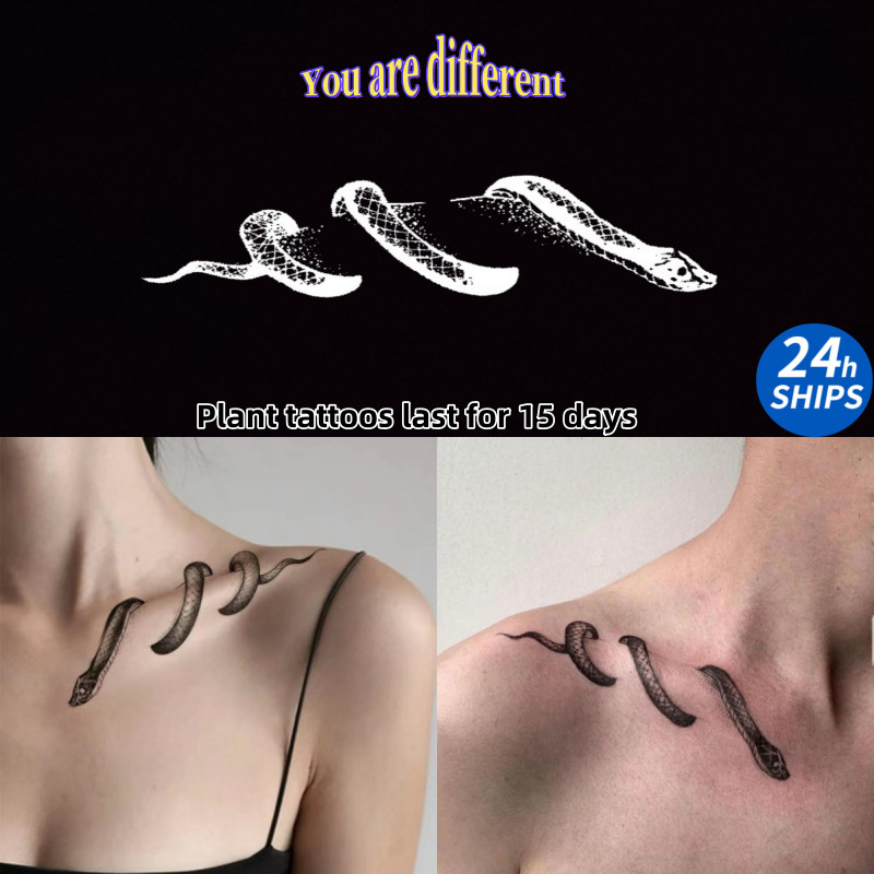 สติกเกอร์ผิวชั่วคราวลายเส้นเหมือนรอยสักแบบลายงู ทนนานถึง 15 วัน