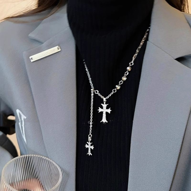 จี้ไม้กางเขนคู่ สร้อยคอน่ารักสไตล์ยุค Y2K สำหรับวันหยุด งานปาร์ตี้ และคอนเสิร์ต - รูปที่ 2