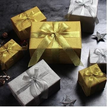 ริบบิ้นกลิตเตอร์สีทองและสีเงิน 2CM และ 4CM 1ROLL PT17