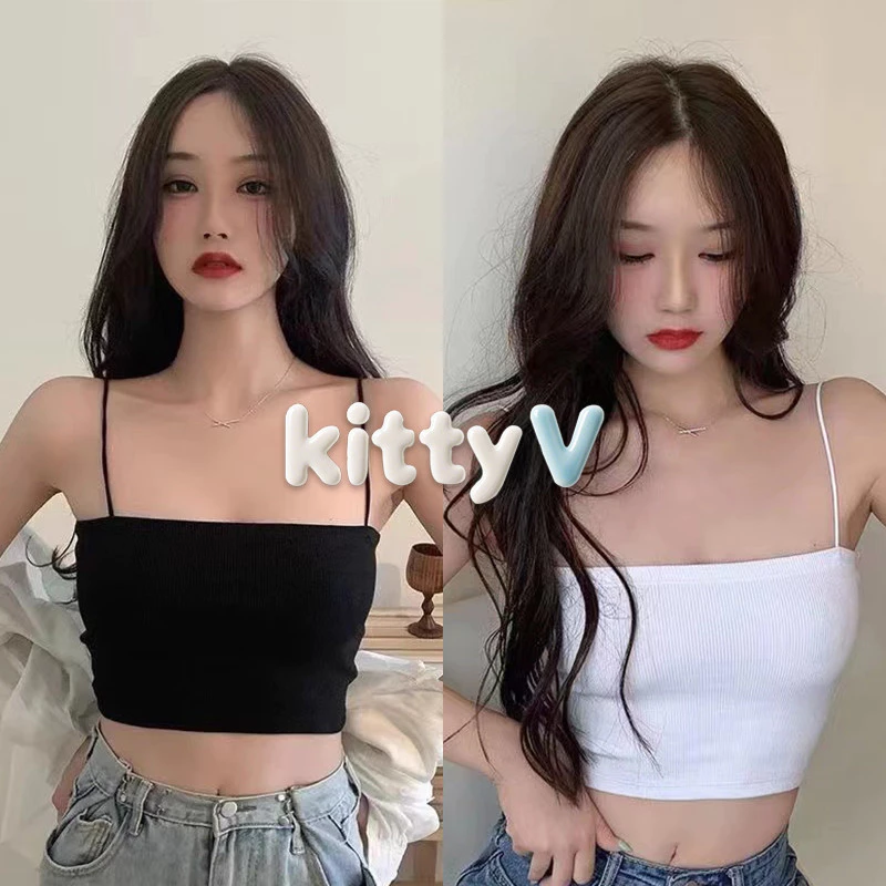 kitty.vogue พร้อมส่ง เสื้อครอปสายเดี่ยว ซับใน ไม่มีฟองน้ำ ผ้านิ่มใส่สบายราคาดีมาก-DW-02