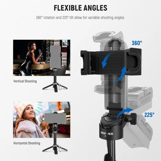 NEEWER P15 ขาตั้งกล้องเซลฟี่ – รีโมทบลูทูธแบบถอดได้ 360° ที่วางโทรศัพท์และรองเท้าเย็นสําหรับ วิดีโอบล็อก/สตรีมมิ่งสด