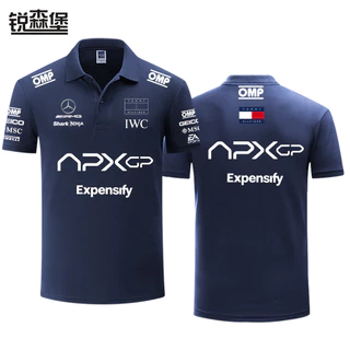 เสื้อโปโลผู้ชายแขนสั้นคอปกลายรถแข่ง F1 สำหรับผู้ชายในช่วงฤดูร้อน