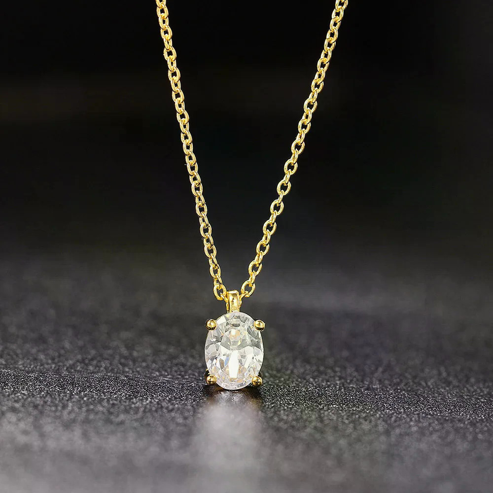 ง่าย โจว สร้อยคอจี้คริสตัลรูปไข่สําหรับผู้หญิงโซ่เค้นคออุปกรณ์เสริมเครื่องประดับงานแต่งงาน N503