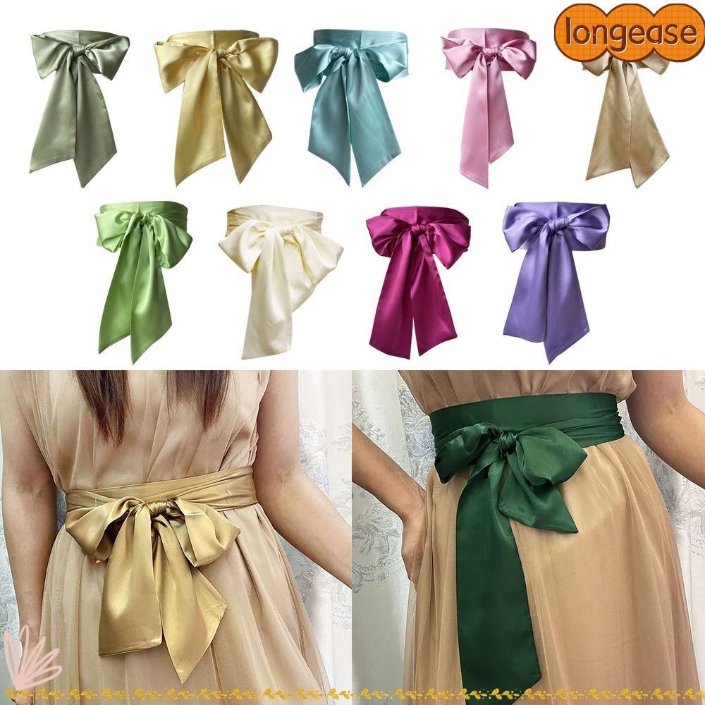 LONGE Bowknot ผ้าริบบิ้น Cummerbunds ผ้าไหมซาติน สำหรับแต่งแต้มแฟชั่น เข็มขัดเอว DIY เพื่อเสริมลุคกระโปรง
