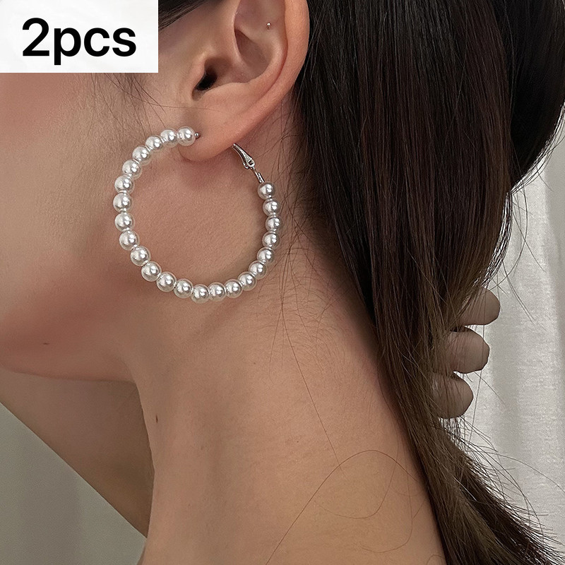 ต่างหูวงกลมมุก ขนาดใหญ่ สไตล์ใหม่ ใส่ได้ทุกโอกาส