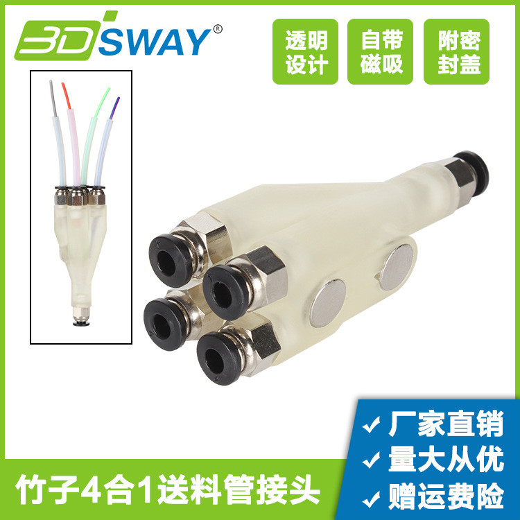 TuoTZ Bamboo 3D Printer Accessories P1P P1S X1C Four-in-One Material Delivery Pipe Joint Teflon Pipe