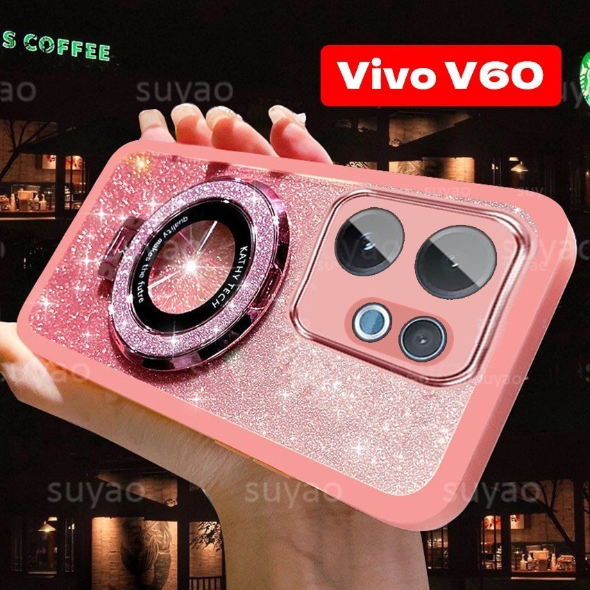 สําหรับVivo V60 5G 2025 เคสโทรศัพท์Blingผู้ถือแหวนแม่เหล็กปลอกVivoV60 V 60 Lite V60Lite Y21d V50 Glitter Rugger TPUหรูหราน่ารักสาวSlim Soft ShockProofเต็มปกหลัง