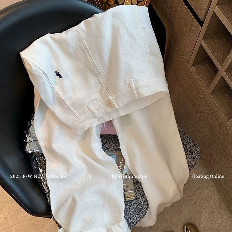 กางเกงลําลองสีขาวปักลายเรียบง่าย สไตล์ใหม่ ดีไซน์หรูหรา