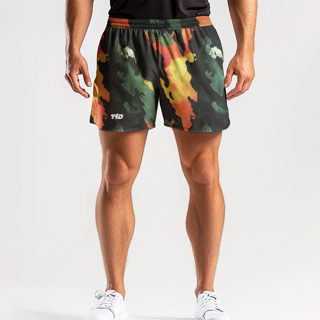 HIJAU MB111 Td Bolt กางเกงกีฬาขาสั้นยืด "สีเขียวส้มนามธรรม" AirStretch motif