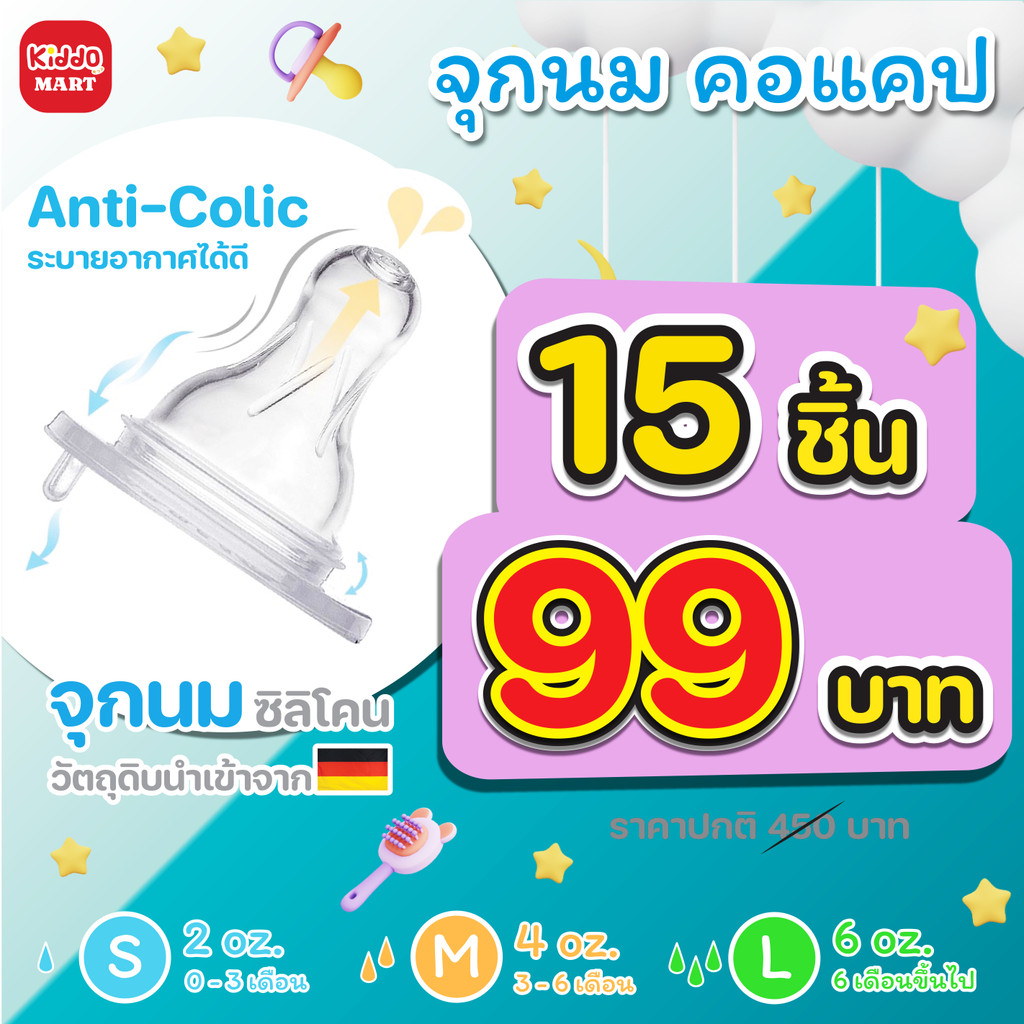 คุ้ม จุกนมเด็ก 15ชิ้น99.-  BPA Free จุกนมkiddo  จุกนม ปลอดภัย ต้มลวกนึ่งได้ 110องศา จุกนมมาตราฐาน พร
