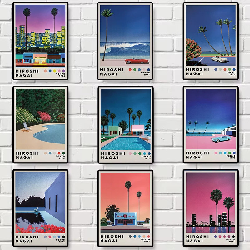 Retro Hiroshi Naagi งานศิลปะญี่ปุ่น Vaporwave 80s City Pop Minimalist โปสเตอร์ผ้าใบภาพวาด Wall Art ภาพตกแต่งบ้านของขวัญ A4UA