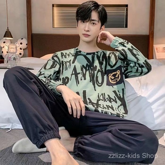 ชุดนอนผู้ชาย แบบใหม่อินสpiringจากเกาหลี ใส่สบาย แขนยาว ใส่ได้นอกบ้านหรืออยู่บ้าน