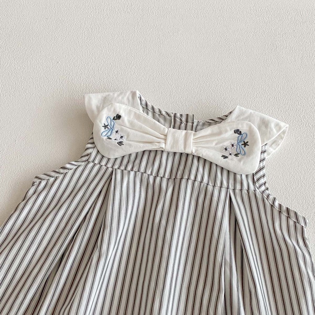 ชุดเดรสลายทางสีฟ้าสำหรับเด็กผู้หญิงอายุ 0-3 ปี - รูปที่ 4