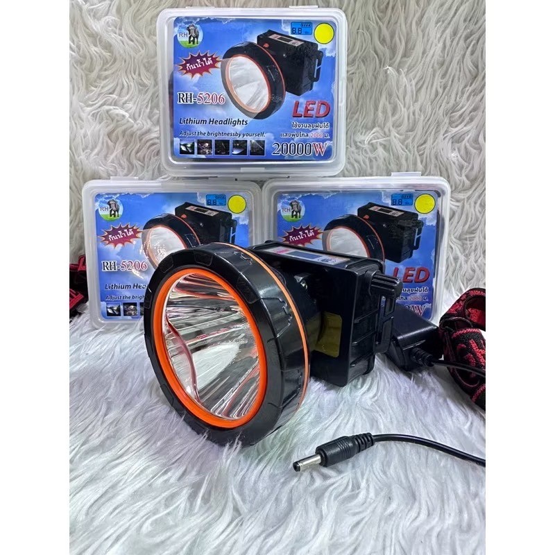 ไฟฉายคาดหัว ตราช้าง RH-5206 มีหน้าจอบอกชั่วโมงการทำงาน  หมุนหรี่ ใช้งานลุยฝนได้