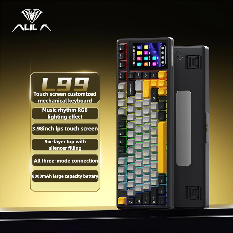 AULA L99 คีย์บอร์ดไร้สาย Tri-mode ที่กําหนดเอง Hot-swap สมาร์ทหน้าจอจอแสดงผลเกม E-sports Office Fps