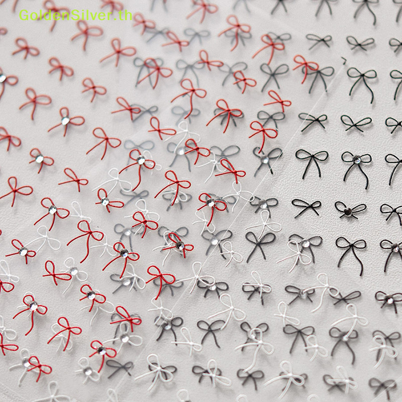 GoldenSilver 1pcs 3D ญี่ปุ่นโบว์เล็บสติกเกอร์แฟชั่นการ์ตูนขายสีดําสีขาวริบบิ้นตกแต่งเล็บ Decals DIY เล็บเครื่องมือ TH - รูปที่ 4