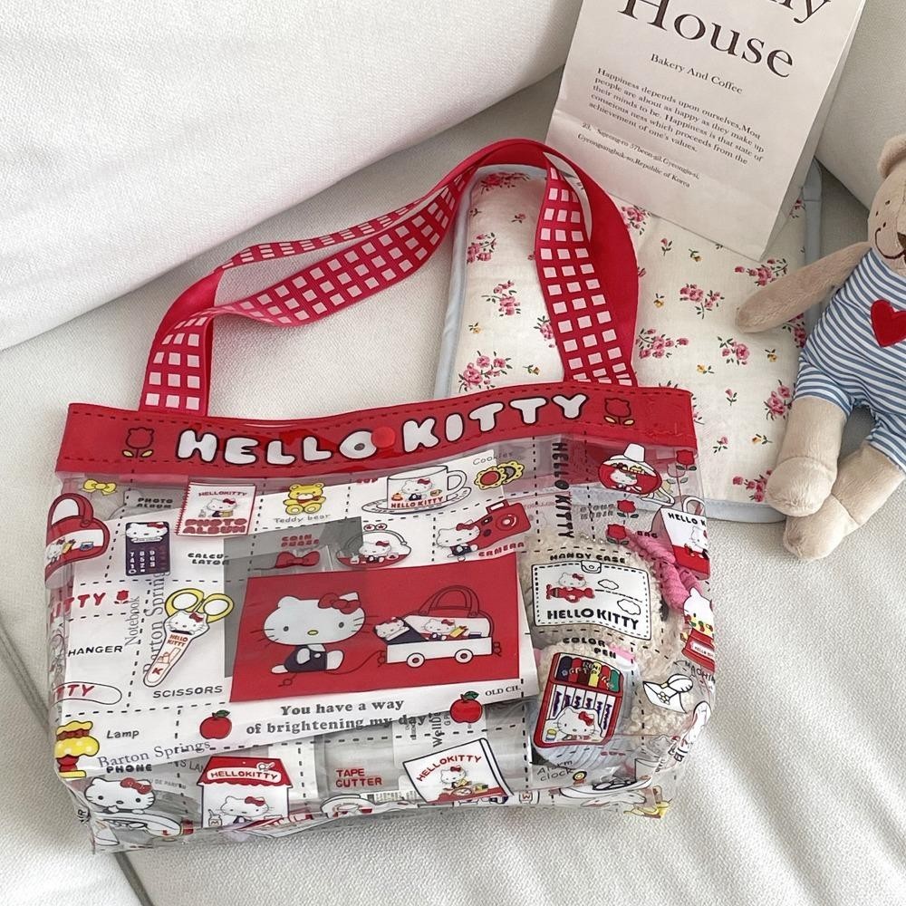 Uumir กระเป๋าถือ Hello Kitty กระเป๋าสะพายทรงสี่เหลี่ยมกันน้ํา กระเป๋าช้อปปิ้ง PVC ความจุขนาดใหญ่น่ารักผู้หญิง