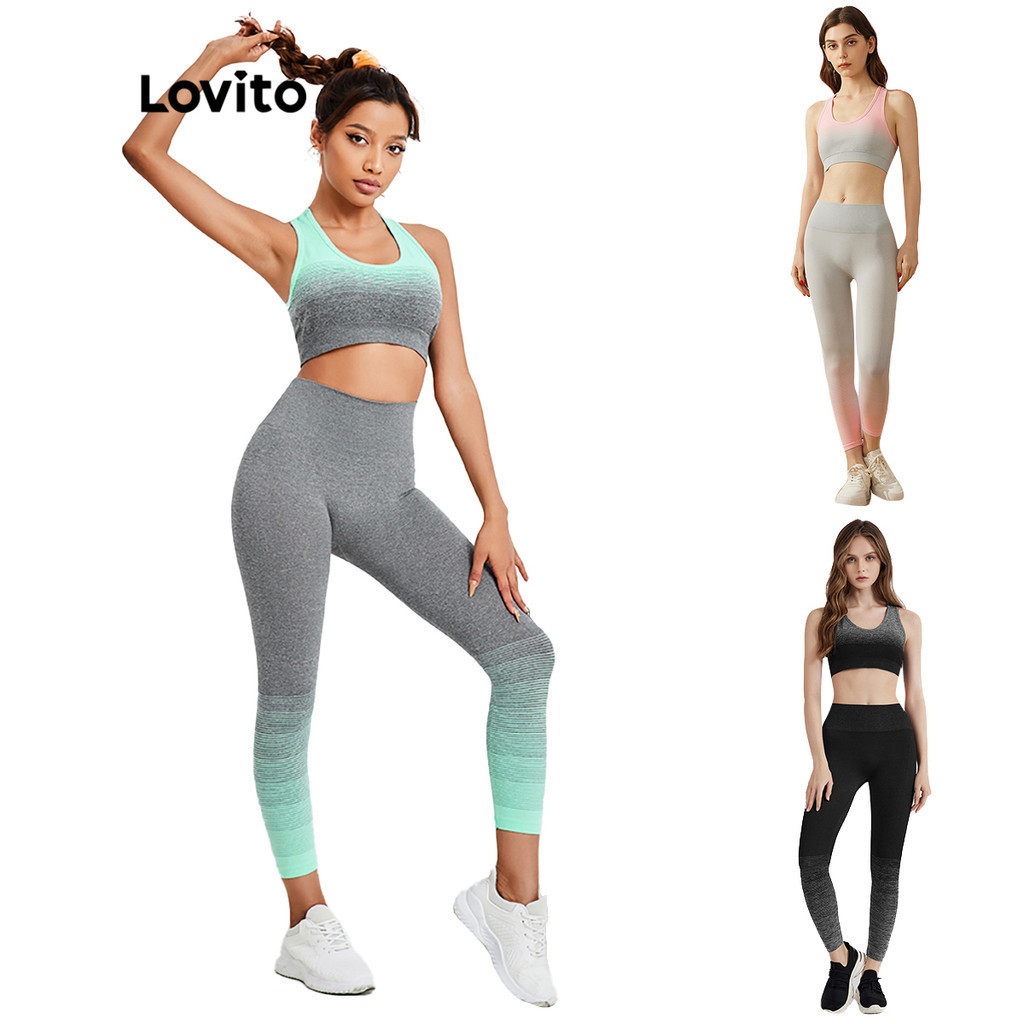 Lovito ชุดกีฬา แบบไร้รอยต่อ ยืดหยุ่นสูง L13X090 (สีเขียว)
