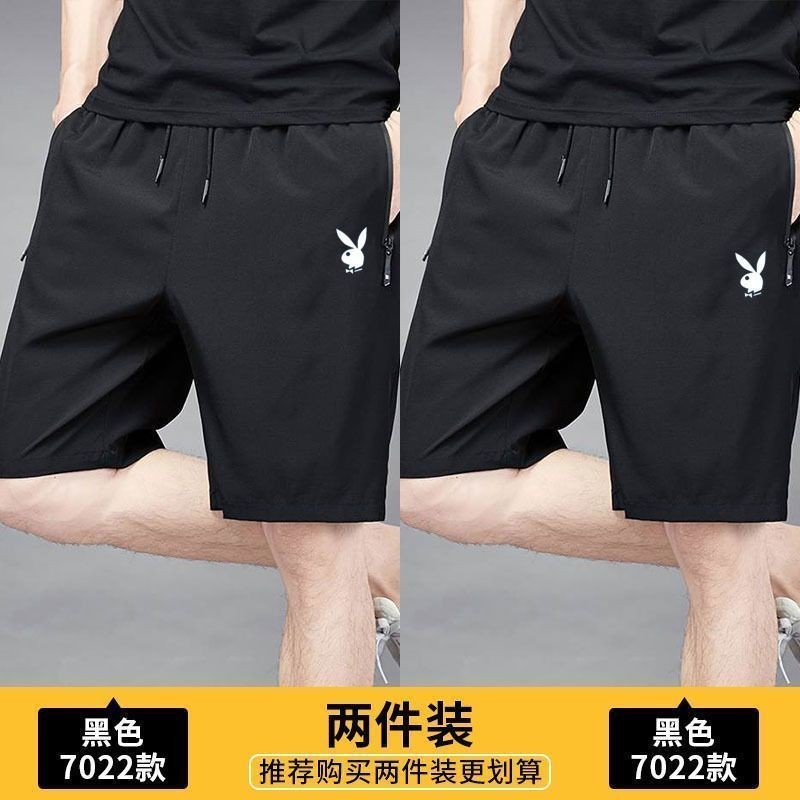 Playboy Thin Shorts Mens Cropped Pants เวอร์ชั่นเกาหลีกางเกงลําลองอินเทรนด์ Quick-Drying Loose Street Wear กางเกงชายหาด Playboy 710 - รูปที่ 3
