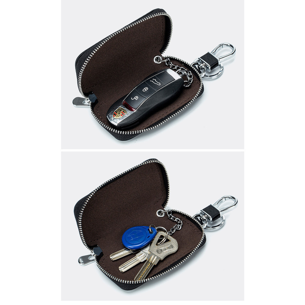 Unisex ของแท้หนังกระเป๋าสตางค์กุญแจรถผู้ชาย Key Holder แม่บ้านคีย์ Organizer ผู้หญิงกระเป๋าสตางค์พวงกุญแจครอบคลุมซิป Key Case