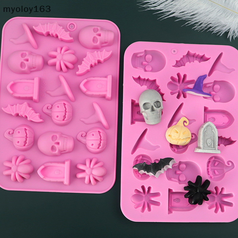 Myoloy 18 Cavity ฮาโลวีนแม่พิมพ์ซิลิโคนค้างคาวฟักทอง Spider Tombstone Fondant Chcolate เรซิ่นเบเกอรี่ Mould เค้ก Decorag เครื่องมือ TH