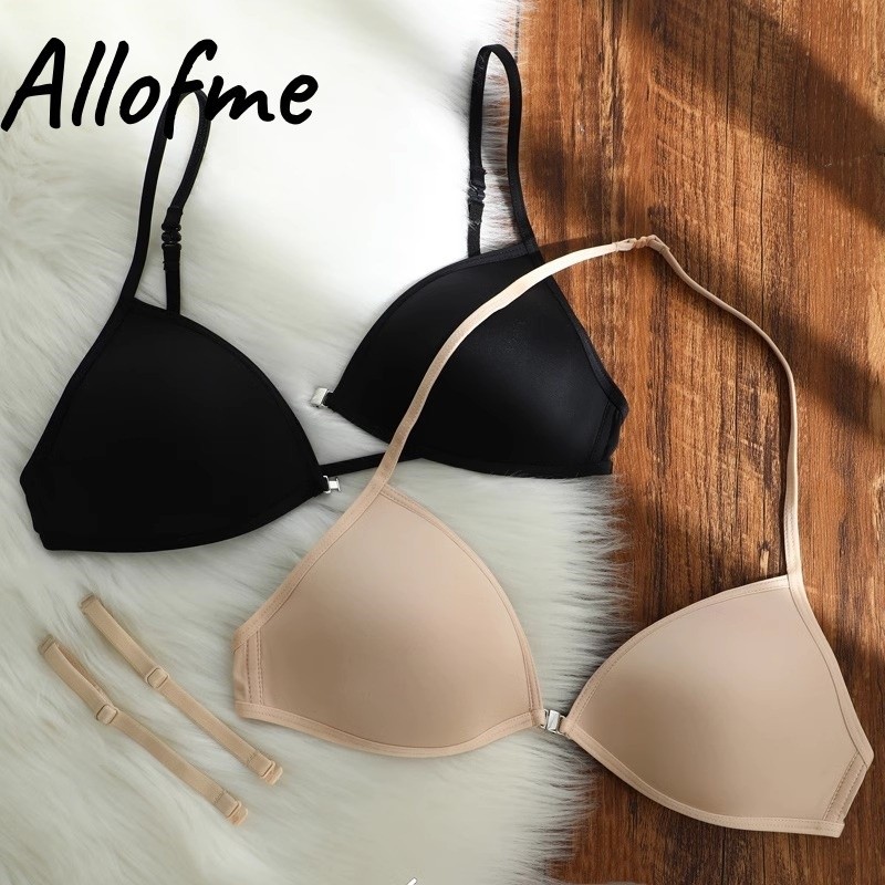 Allofme ผู้หญิงฝรั่งเศสสามเหลี่ยมถ้วยชุดชั้นใน Traceless และไร้สายชุดชั้นในด้านหลังที่สวยงาม