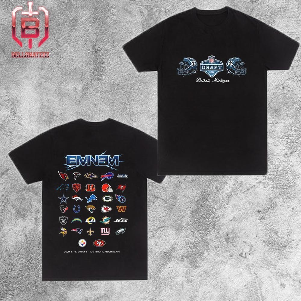 Eminem X NFL Draft  Detroit Michigan โลโก้ทีม NFL ทั้งหมดสองด้านเสื้อยืด Unisex