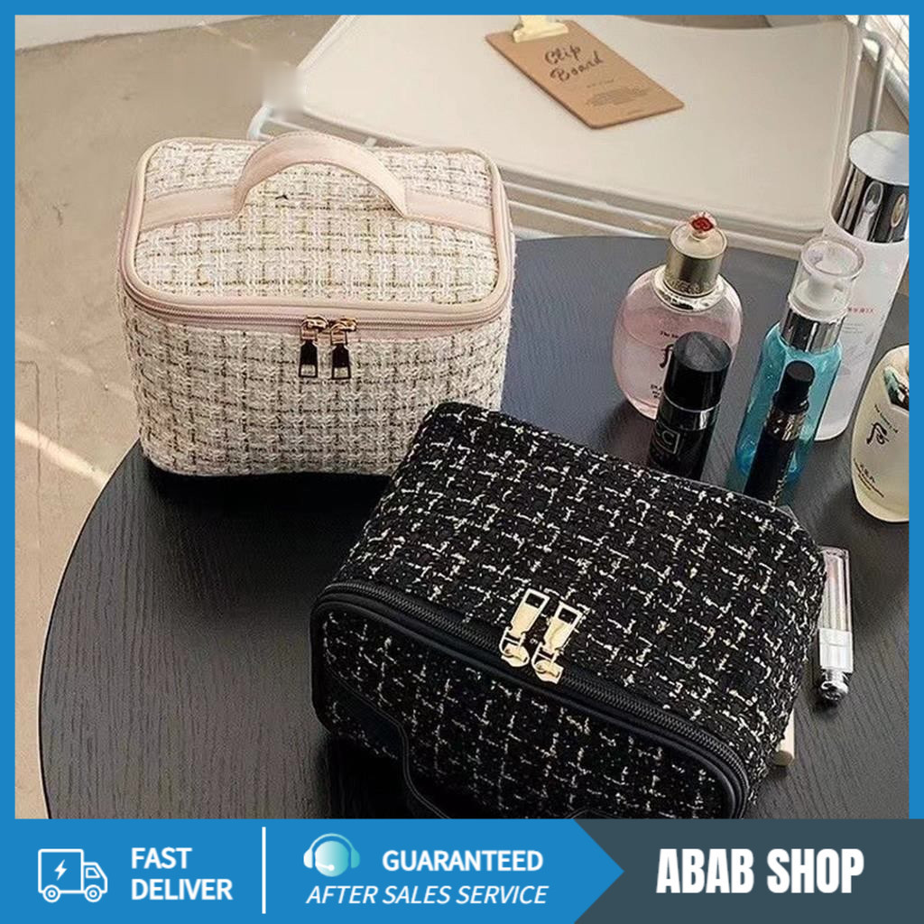 🎁 สินค้าใหม่ 🎁กระเป๋าเครื่องสำอาง ผ้าทวีด สไตล์เฮปเบิร์น จุของได้เยอะ สำหรับผู้หญิง🔥พร้อมส่ง🔥ส่งจากไทย