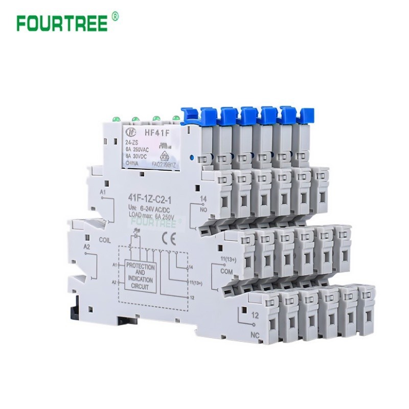 ❉5/10 Sets Slim Relay HF41F 5V 12V 24VDC With Relay Base 41F-1Z-C2-1 LED & Circuit Protection DIN Ra