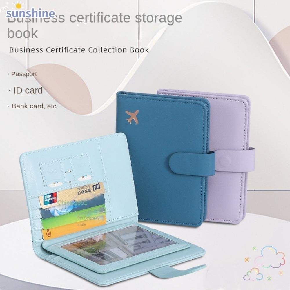 Ssunshine RFID ฝาครอบหนังสือเดินทาง, คลิปหนังสือเดินทางสร้างสรรค์มัลติฟังก์ชั่น, กระเป๋าใส่หนังสือเดินทางหนัง PU หลายใบ