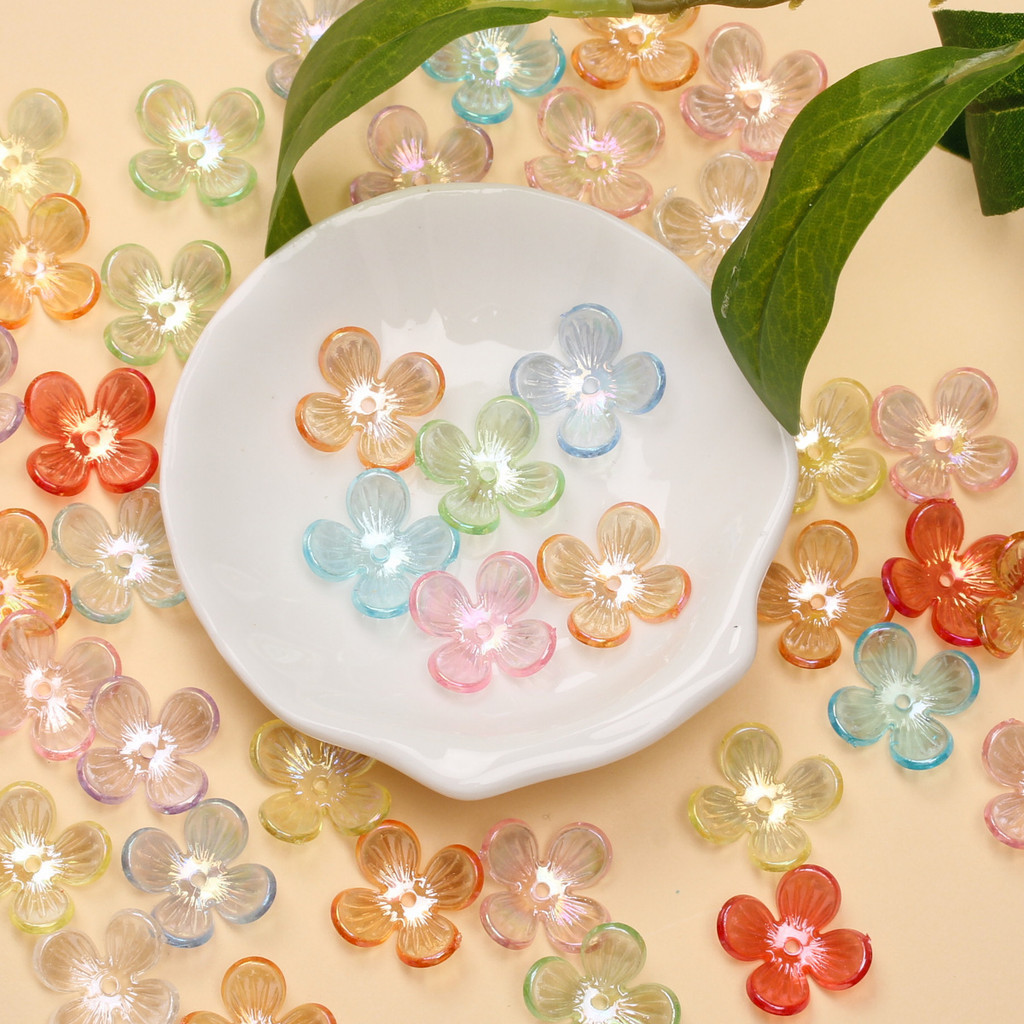 100 ชิ้น Creative Dazzle สีอะคริลิคโปร่งใสดอกไม้ลูกปัด DIY สร้อยคอต่างหูเครื่องประดับทําอุปกรณ์เสริม