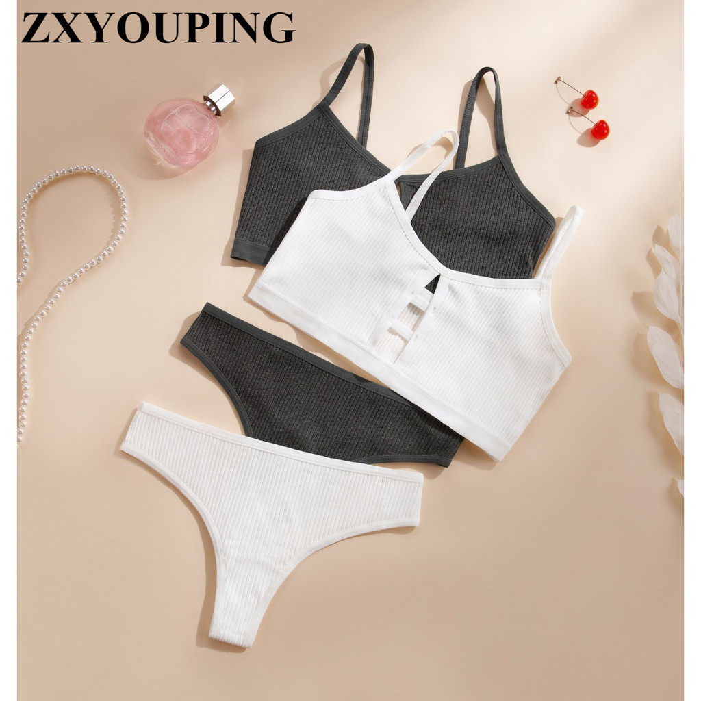 Zxyouping ชุดชั้นในสตรีชุด Backless เกลียวกางเกงผ้าฝ้าย Wrap Bra เซ็กซี่ Cut-out Bustier สลิงกีฬา Breathable