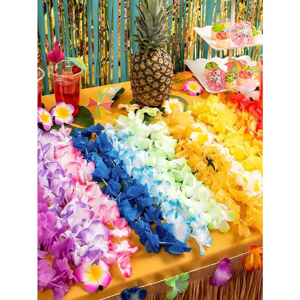 24 ชิ้นดอกไม้ฮาวาย Lei Party ตกแต่งหลากสีดอกไม้เขตร้อนสร้อยคอชายหาดฤดูร้อน Luau Theme Party Supplies