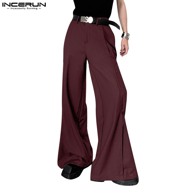 Incerun ผู้ชายเกาหลี Casual Deconstructed สีทึบกางเกงหลวมทุกวัน