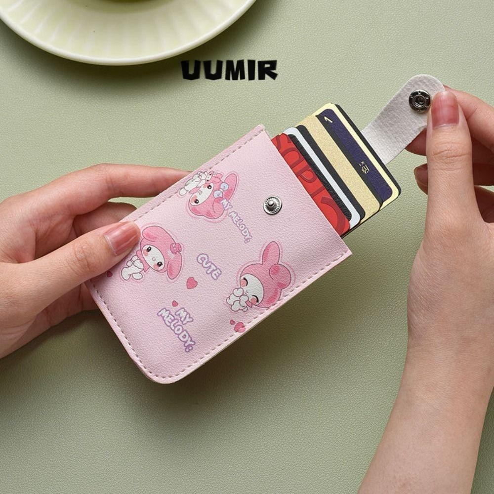 UUMIR ที่ใส่บัตร,ปกปิดลามิเนต Kuromi Melody Mini Card Wallet, Creative PU หนัง RFID Blocking 5 กระเป๋าการ์ดนามบัตร
