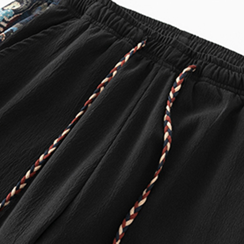 กางเกงประกบปักลายหมีหลวมตรงฤดูร้อนของผู้ชาย