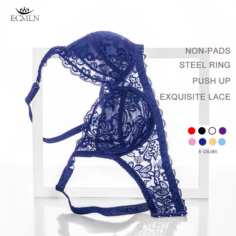 Ecmln เซ็กซี่ Hollow Out Soft Lace Bra สําหรับผู้หญิง Non Pads Bra Push Up Gathering Underwire Plus ขนาด Bralette 34-40 ถ้วย B/C