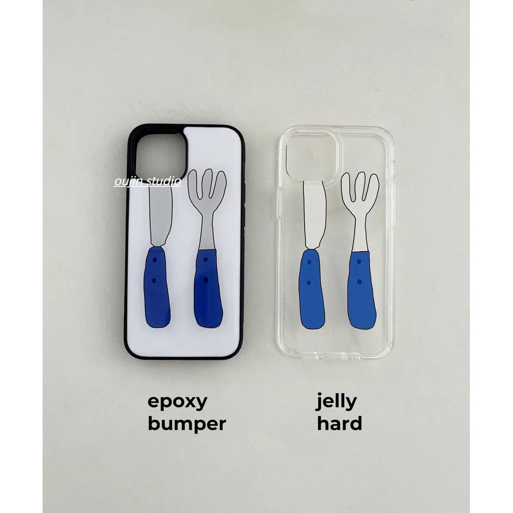 เกาหลีน่ารักins Niche Design Blueมีดส้อมอะคริลิคเคสโทรศัพท์เหมาะสําหรับ15Promax/14สไตล์ใหม่15proหญิง15เคสโทรศัพท์14Promax/13