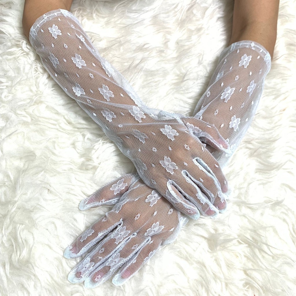 ถุงมือเจ้าสาวโบรเคดลายดอกไม้เต็มนิ้ว Cs05