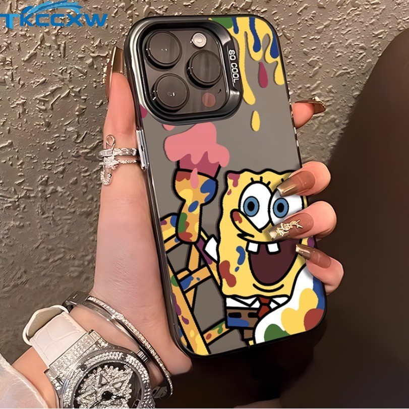 สีทึบ Frosted Electroplate สําหรับ Realme C63 C61 C65 C55 C53 C35 C51 C20 C20A C11 C15 C67 C33 C30 Spongebob Squarepants เลนส์ฝาครอบป้องกัน