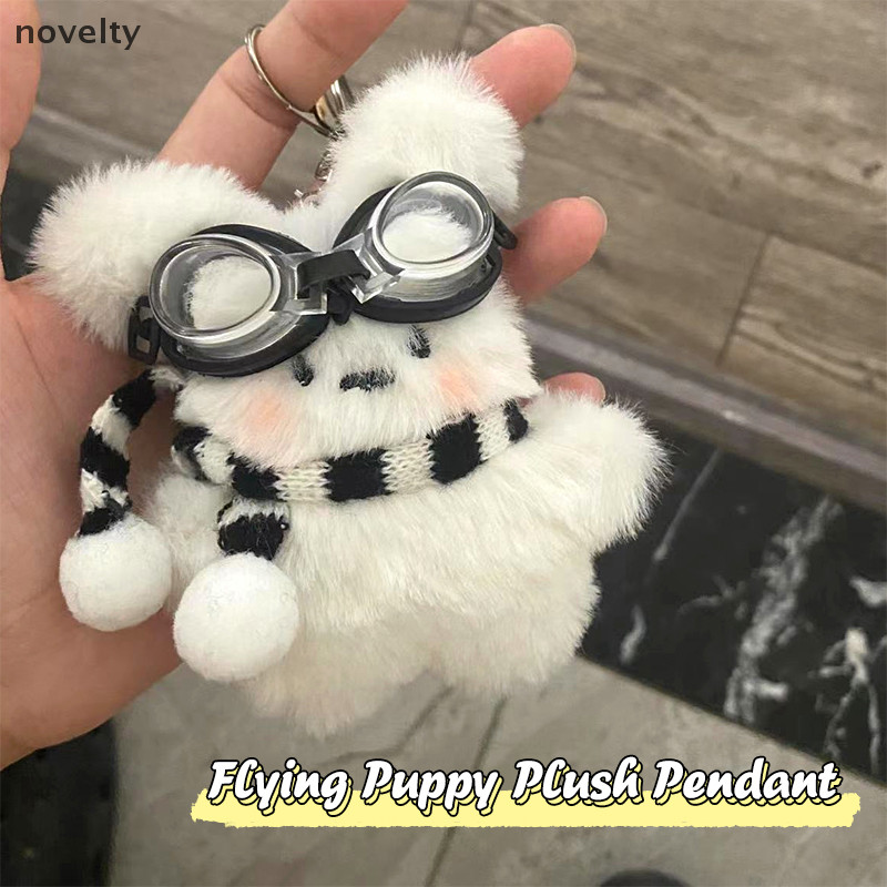 Nly แว่นตาว่ายน้ํา Flying Puppy Plush จี้ผ้าพันคอการ์ตูน Little White Dog ตุ๊กตาตุ๊กตาพวงกุญแจพวงกุญแจรถกระเป๋าเป้สะพายหลังตกแต่ง N