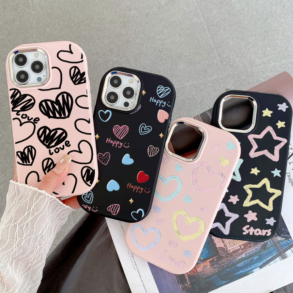 เคสโทรศัพท์ เคส Samsung A55 A05S A05 s23 ultra A05 A05S A54 A14 A24 A52 A15 A13 A51 A12 A04E A32 ดาวดูเดิลรูปหัวใจ Case