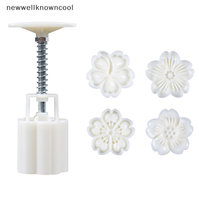 Newwellknowncool 4 ชิ้น/เซ็ต Mooncake แม่พิมพ์ Cherry Blossom แม่พิมพ์ 3D มือกด Bakeware เครื่องมือ AAD