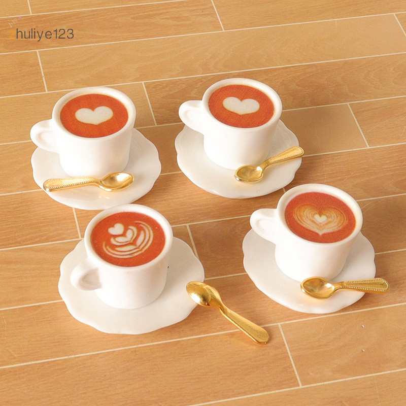 <จูลี่เย่123> 1/12 ตุ๊กตาจําลองถ้วยกาแฟชุดตุ๊กตาห้องนั่งเล่นเครื่องดื่มตกแต่งตุ๊กตาบ้านอาหารของเล่นอุปกรณ์เสริมดี