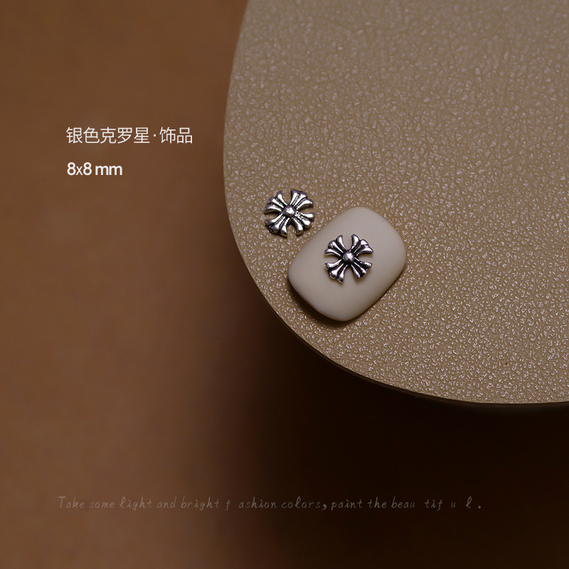 มินิขนาดเล็ก Crow Star ทําเล็บมือเพชรเครื่องประดับ Punk Dark สไตล์โลหะ Retro Silver Cross ผสมเพชรเครื่องประดับ - รูปที่ 5